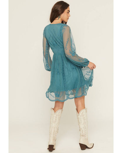 Flawless and Company Embroidered Mesh Button Front Mini Dress