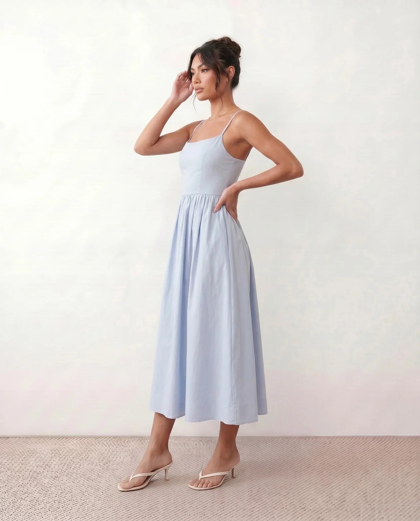 Flawless and Company Low Back Spaghetti Strap Midi Dress