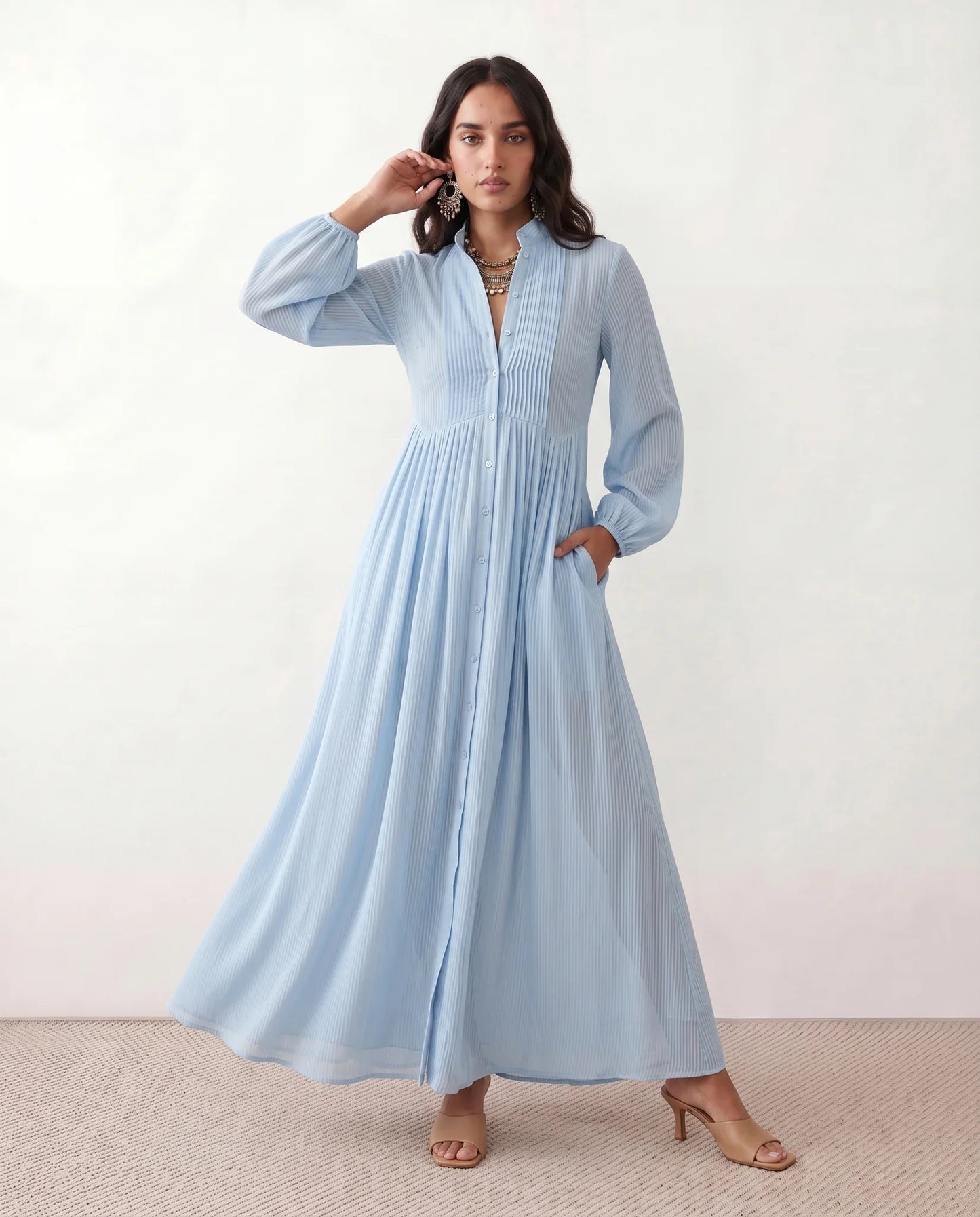 Flawless and Company Button Front A-Line Maxi Dress
