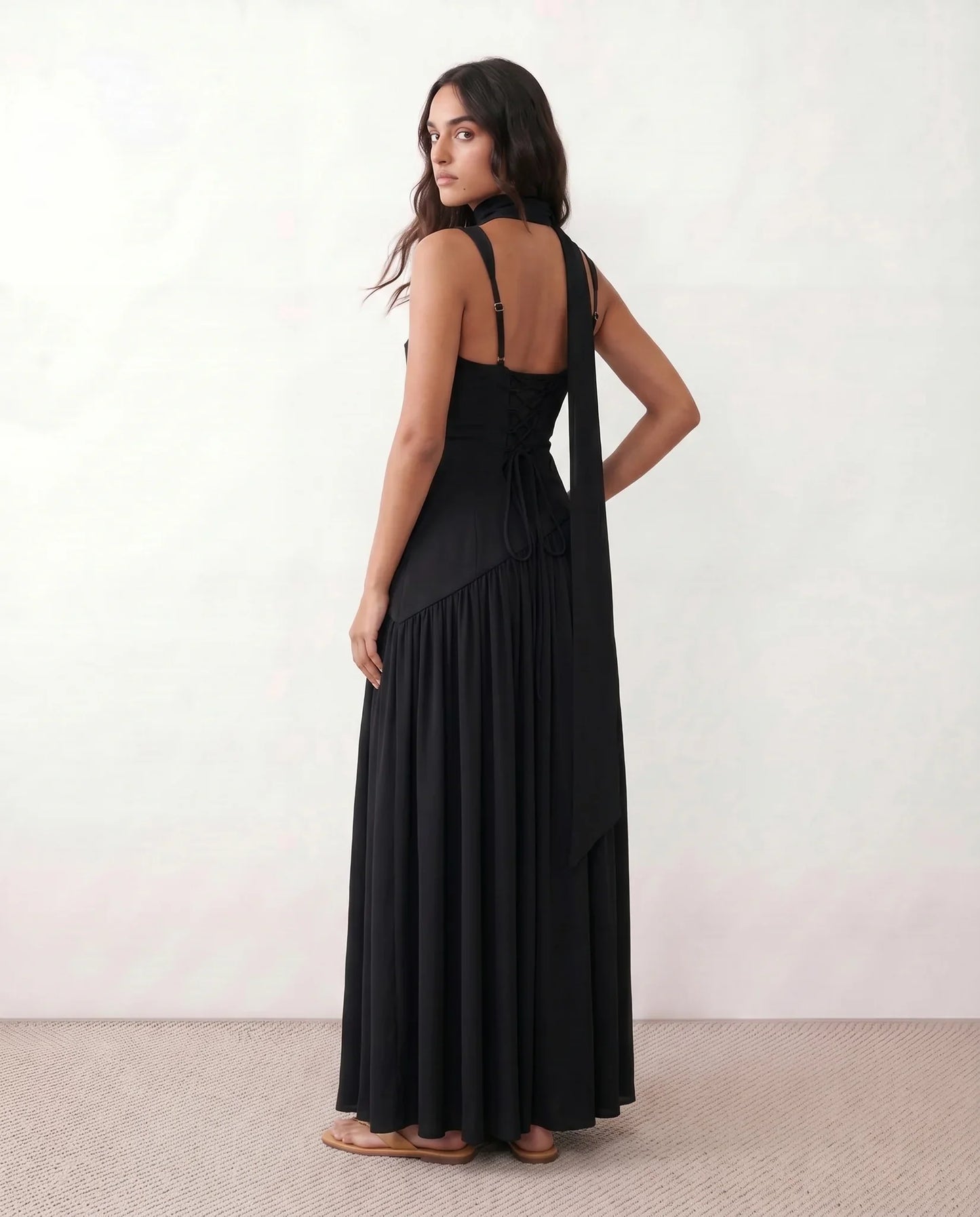 Flawless and Company Basque Waist Lace-Up Maxi Dress
