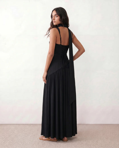 Flawless and Company Basque Waist Lace-Up Maxi Dress