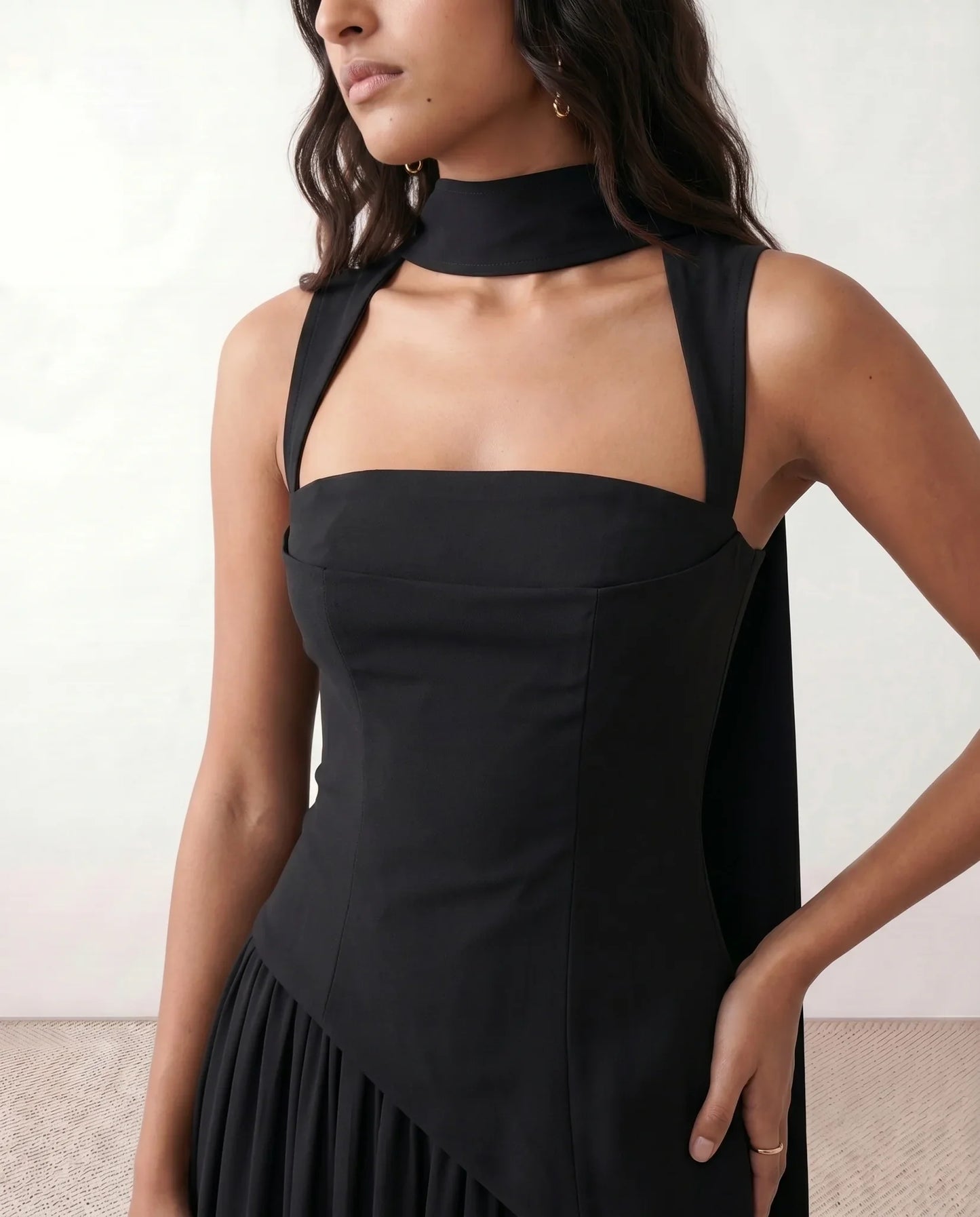 Flawless and Company Basque Waist Lace-Up Maxi Dress