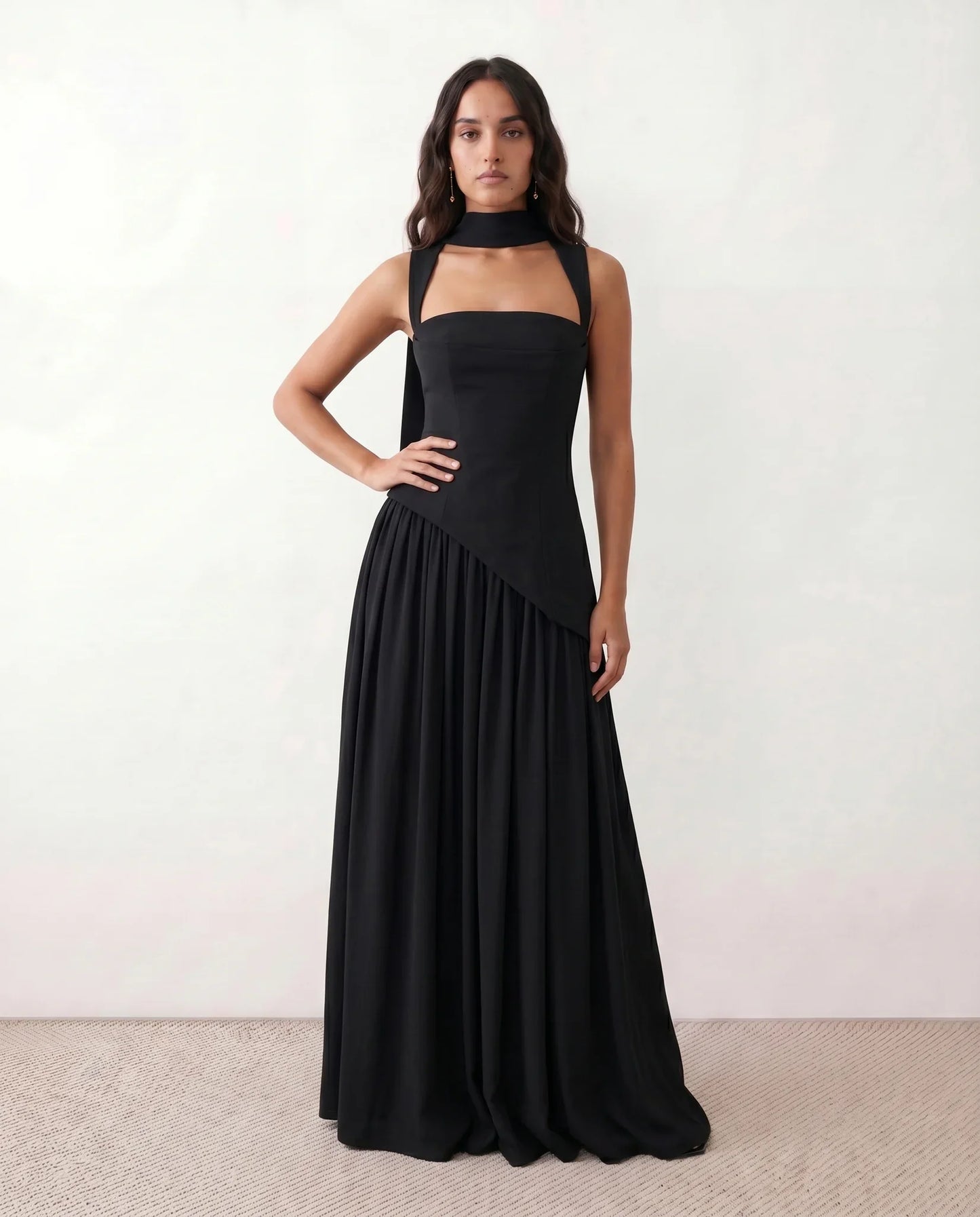 Flawless and Company Basque Waist Lace-Up Maxi Dress