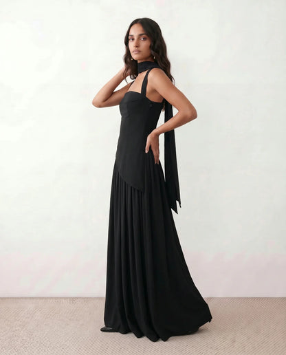 Flawless and Company Basque Waist Lace-Up Maxi Dress