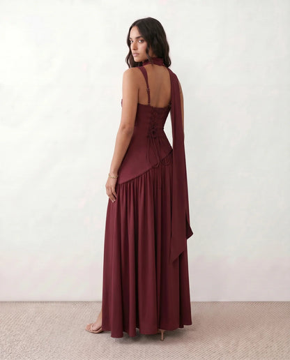Flawless and Company Basque Waist Lace-Up Maxi Dress