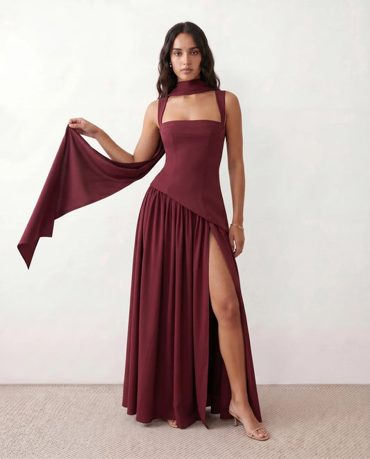 Flawless and Company Basque Waist Lace-Up Maxi Dress
