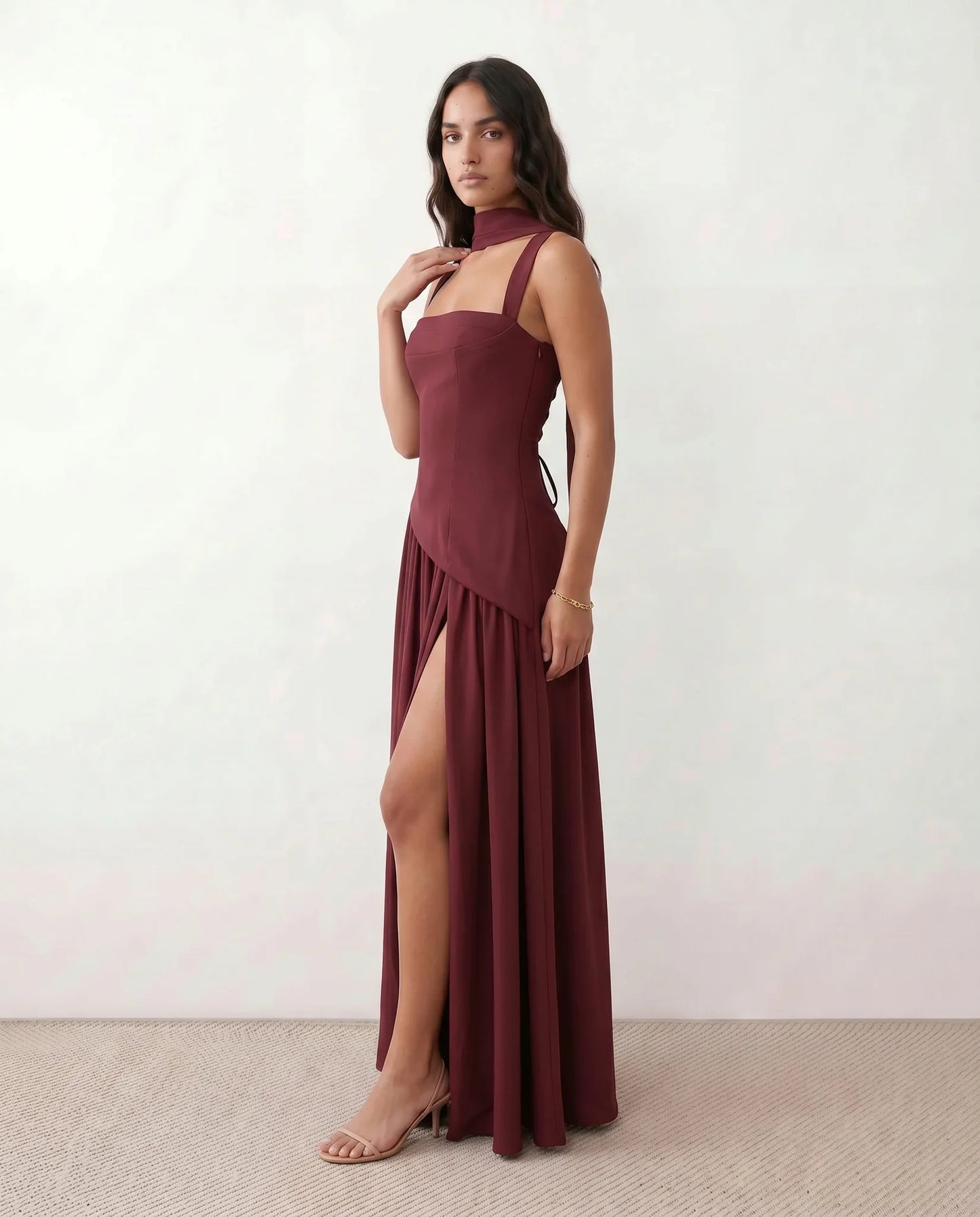 Flawless and Company Basque Waist Lace-Up Maxi Dress