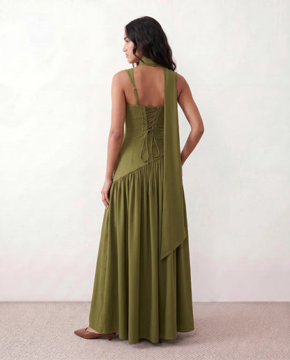 Flawless and Company Basque Waist Lace-Up Maxi Dress