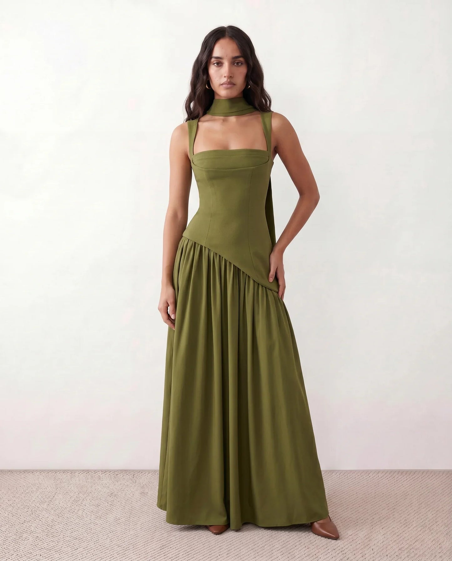 Flawless and Company Basque Waist Lace-Up Maxi Dress