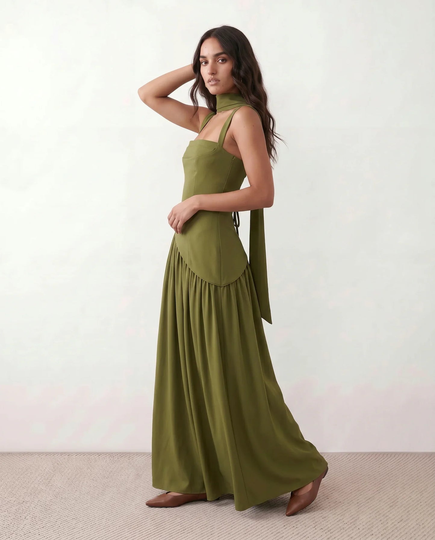 Flawless and Company Basque Waist Lace-Up Maxi Dress