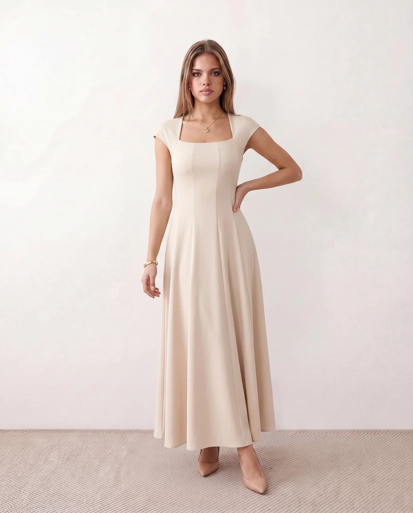 Flawless and Company Square Neck A-Line Midi Dress