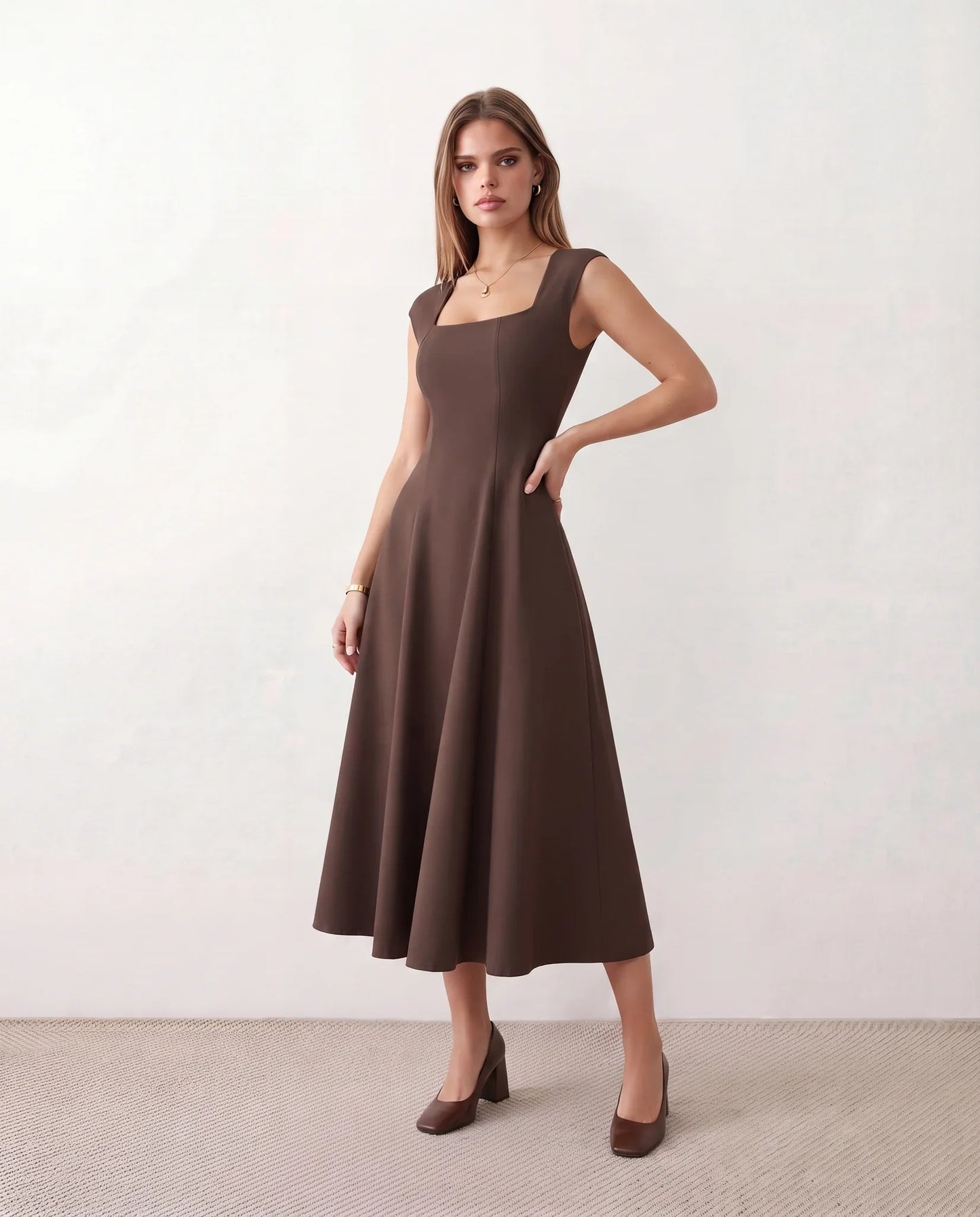 Flawless and Company Square Neck A-Line Midi Dress
