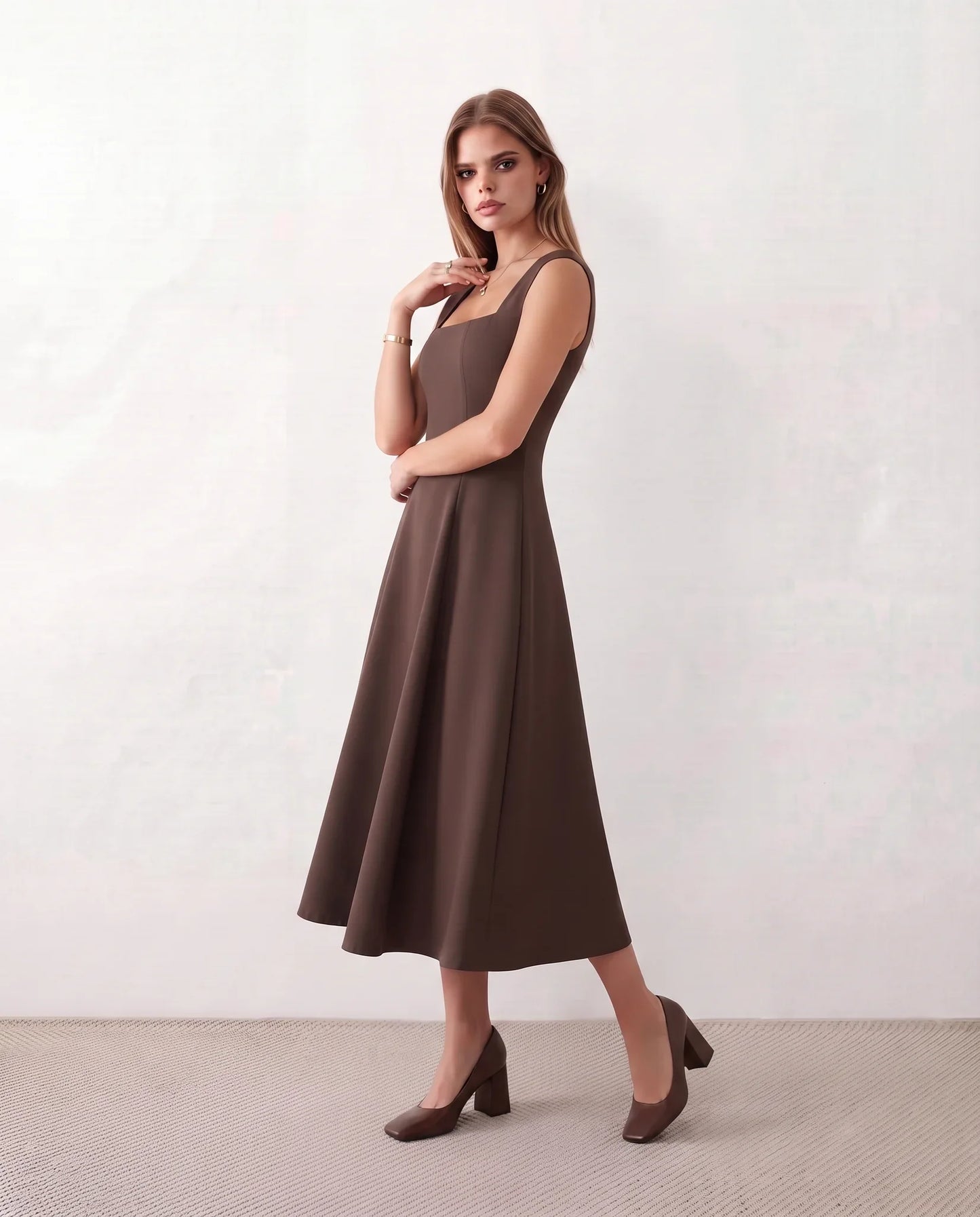 Flawless and Company Square Neck A-Line Midi Dress