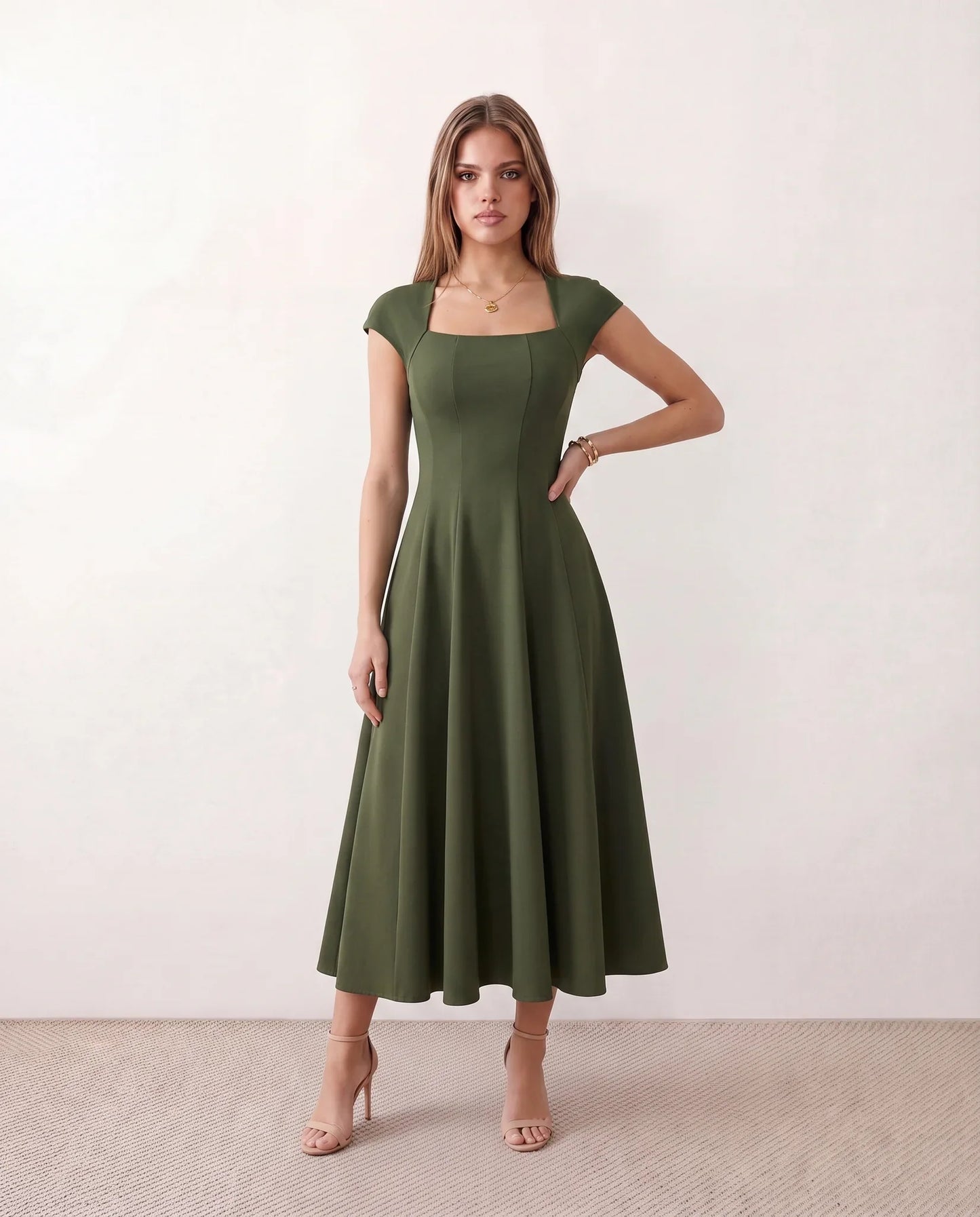 Flawless and Company Square Neck A-Line Midi Dress