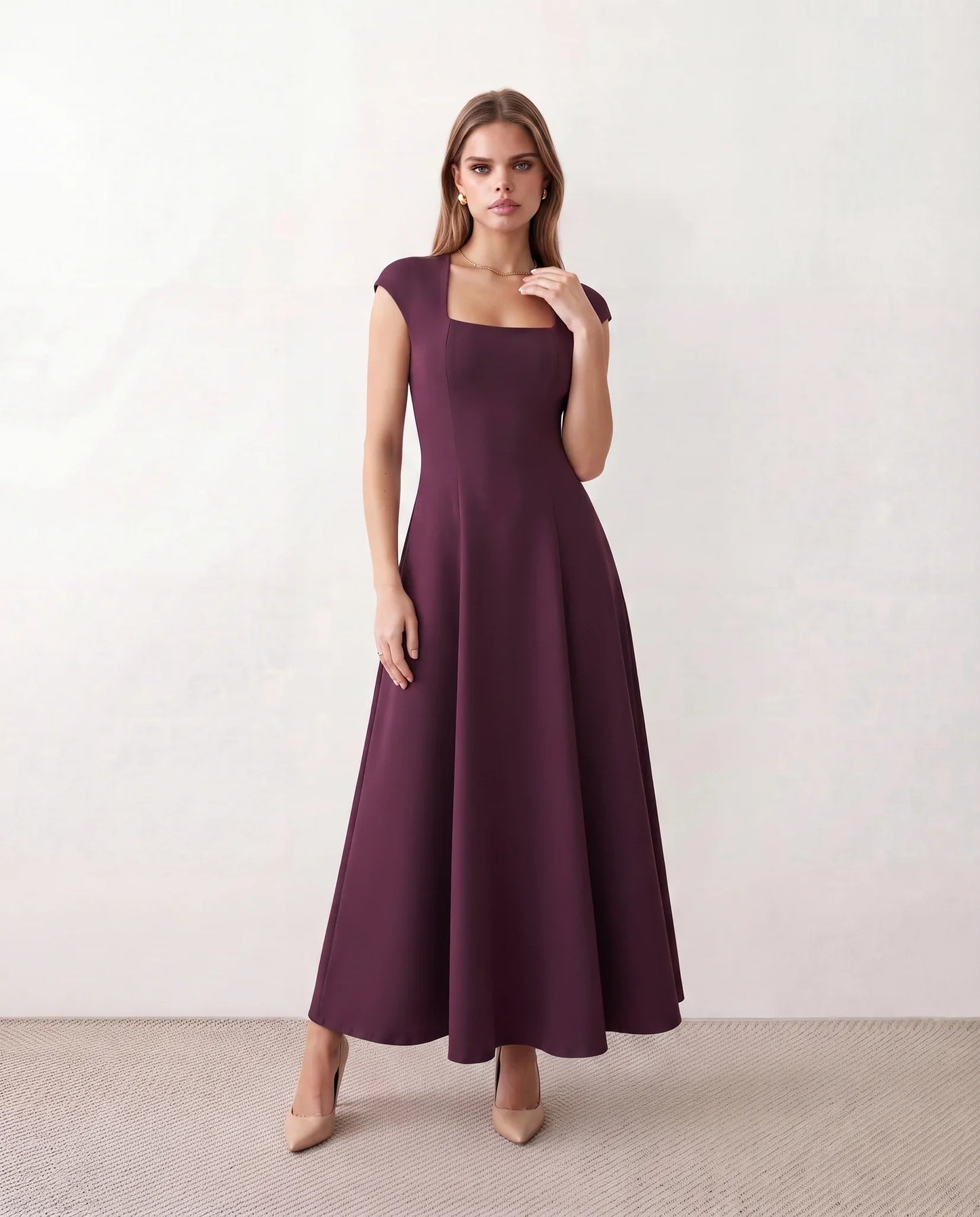 Flawless and Company Square Neck A-Line Midi Dress