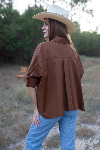 Flawless and Company Cotton Poplin Button-Up Top — Tudor Brown
