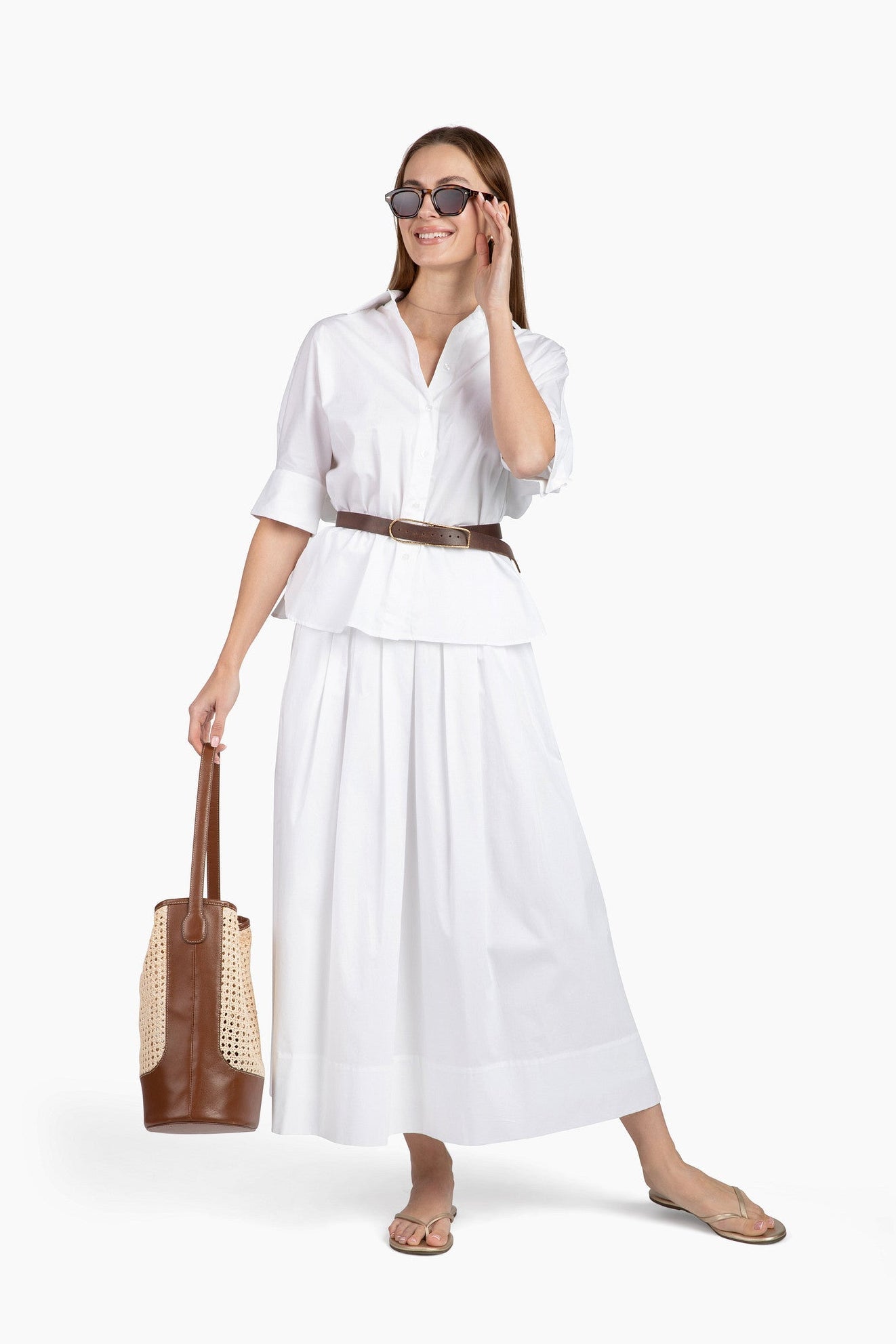 Flawless and Company Cotton Poplin Button-Up Top — Snow