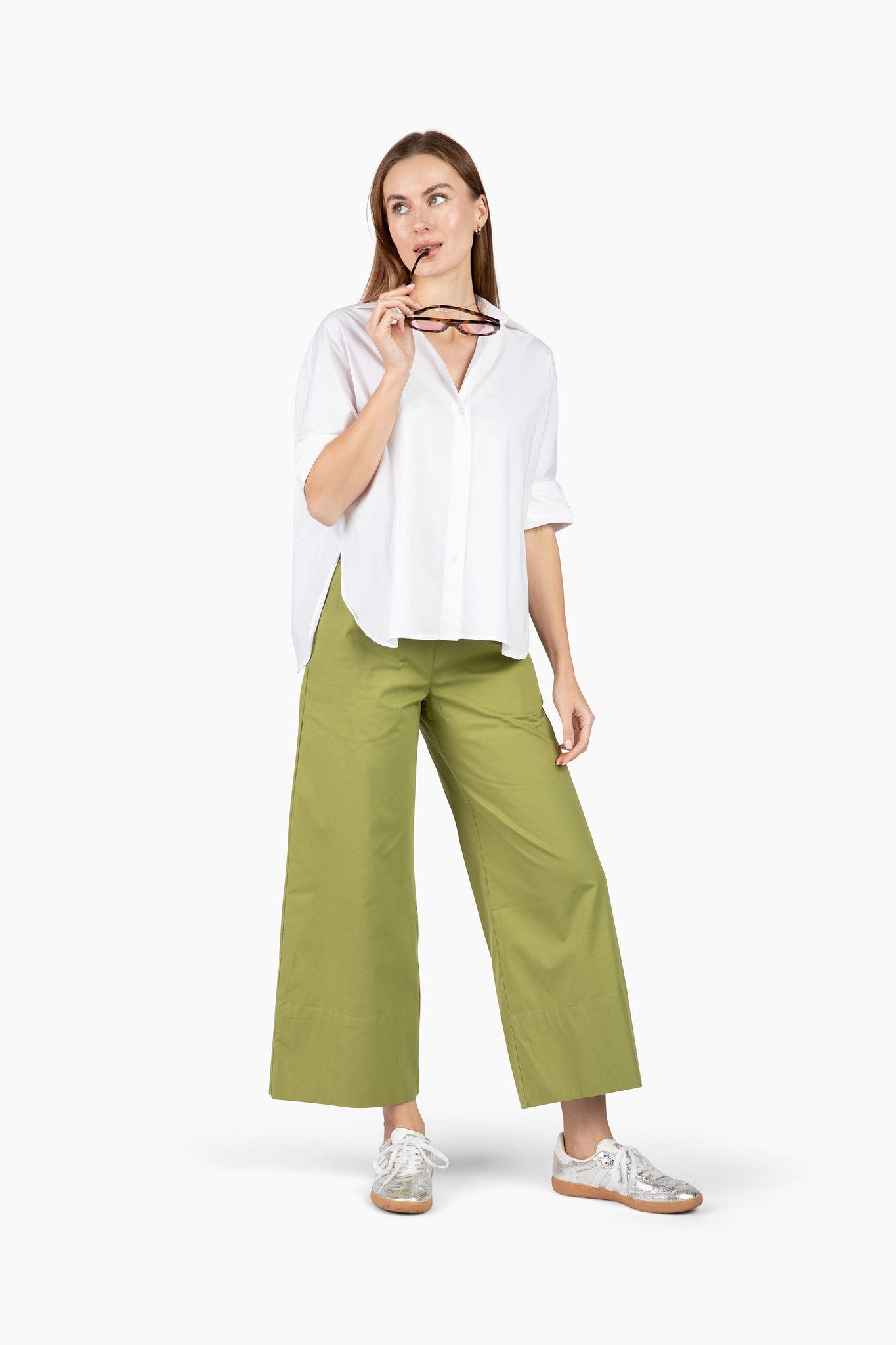 Flawless and Company Cotton Poplin Button-Up Top — Snow