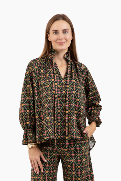 Flawless and Company Ruffle Collar Cotton Poplin Top