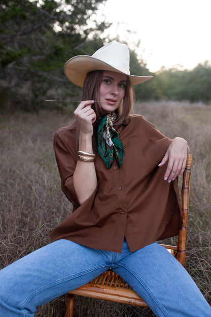 Flawless and Company Cotton Poplin Button-Up Top — Tudor Brown