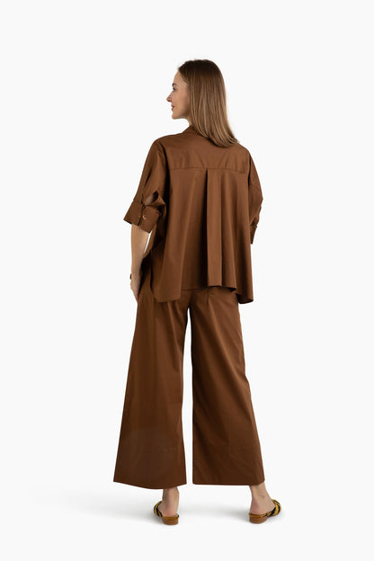 Flawless and Company Cotton Poplin Button-Up Top — Tudor Brown