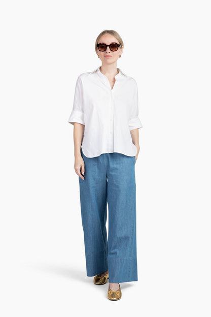 Flawless and Company Cotton Poplin Button-Up Top — Snow