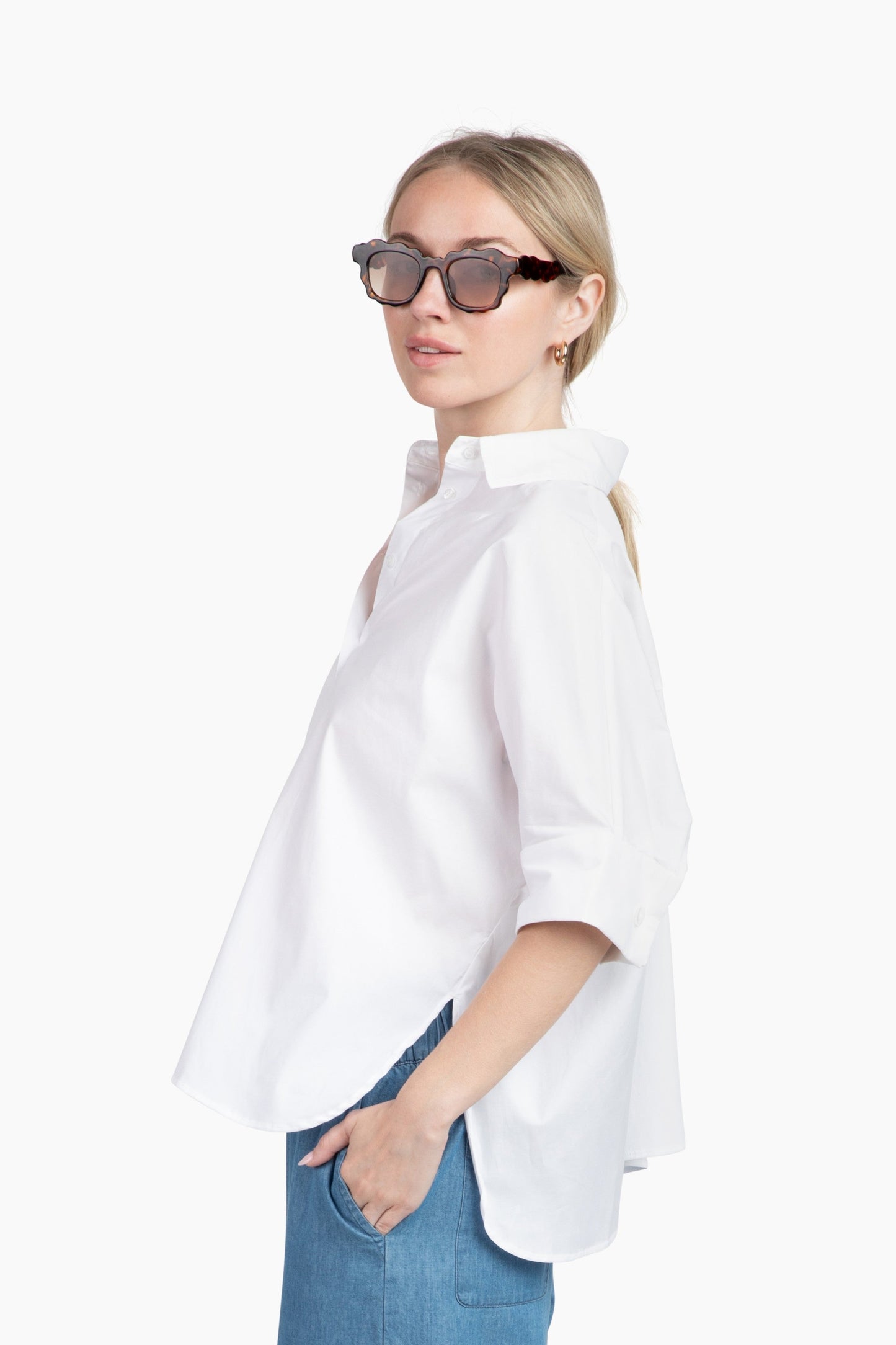 Flawless and Company Cotton Poplin Button-Up Top — Snow