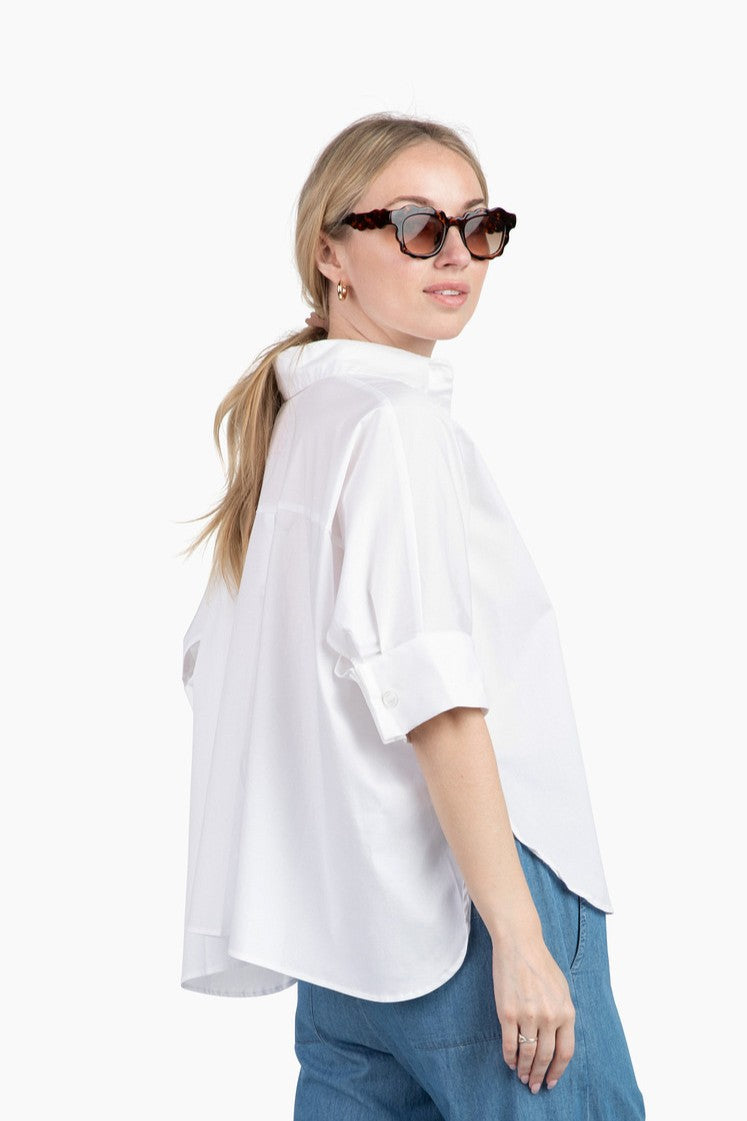 Flawless and Company Cotton Poplin Button-Up Top — Snow