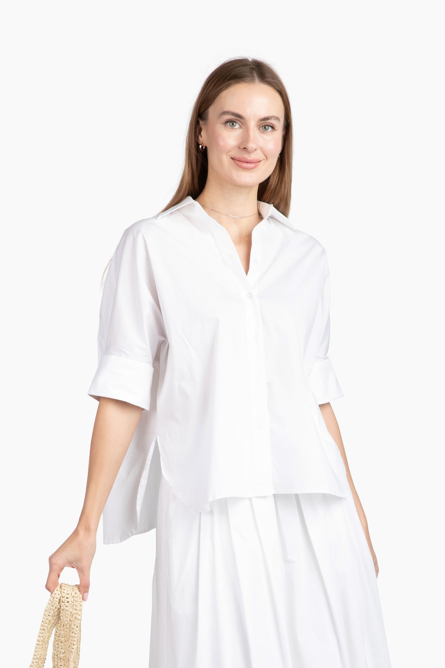 Flawless and Company Cotton Poplin Button-Up Top — Snow