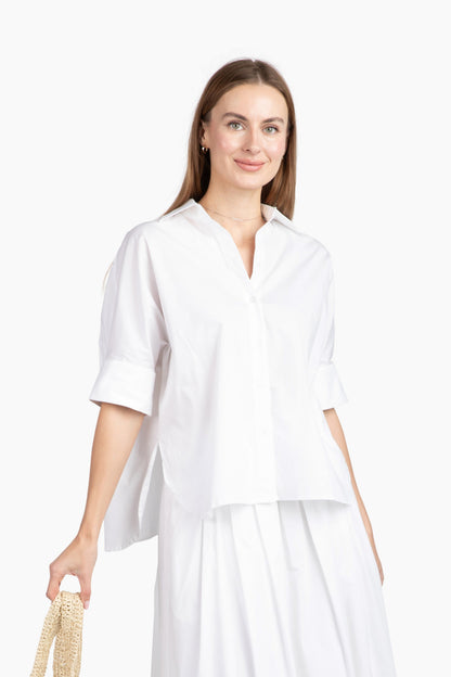 Flawless and Company Cotton Poplin Button-Up Top — Snow