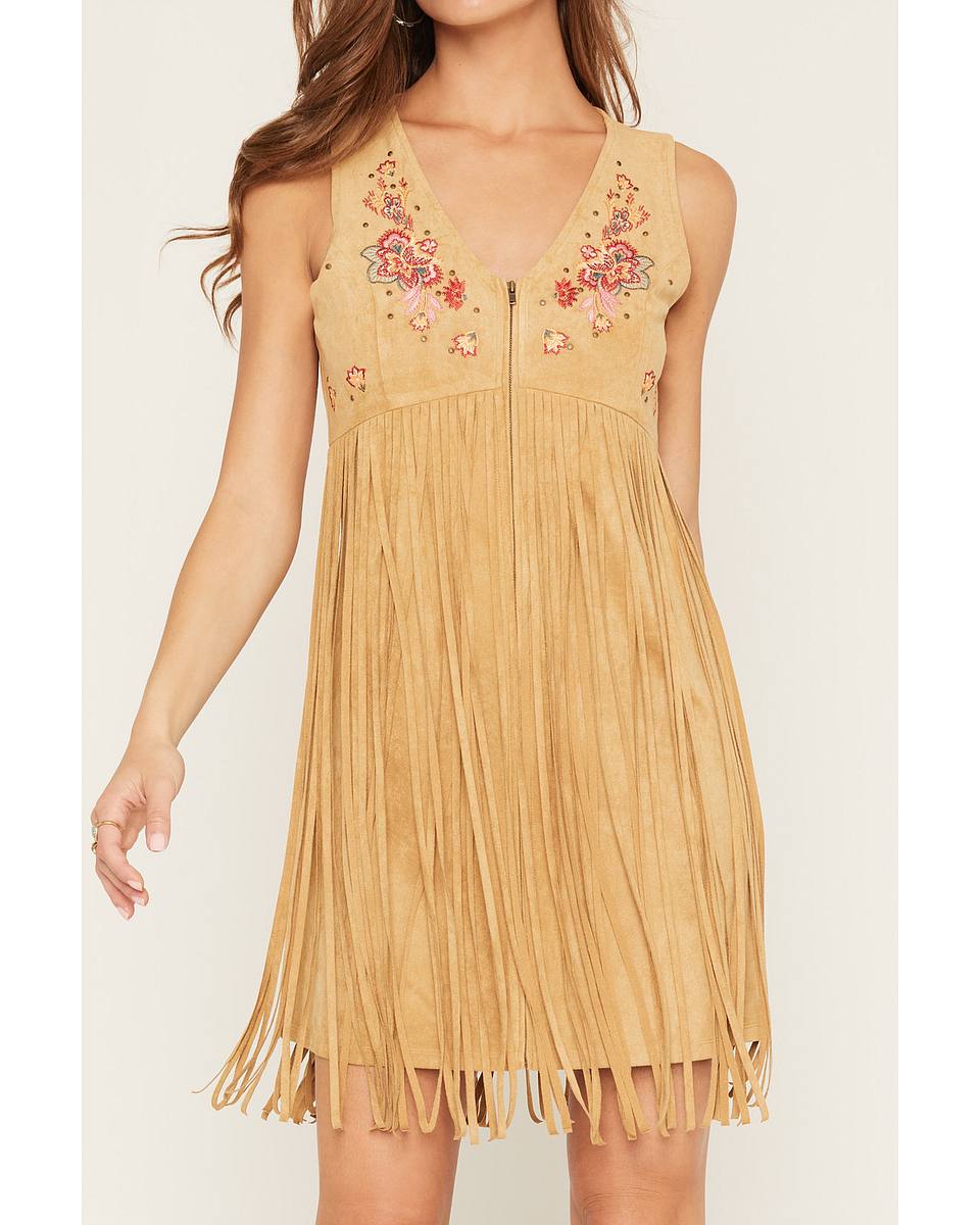Flawless and Company Faux Suede Fringe Mini Dress