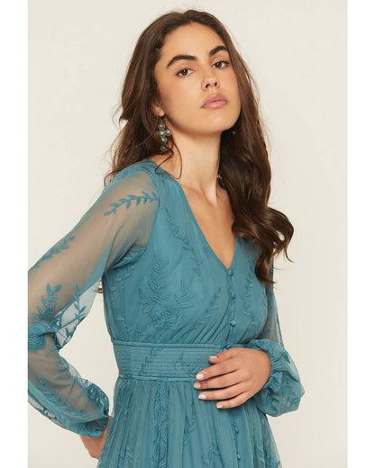 Flawless and Company Embroidered Mesh Button Front Mini Dress