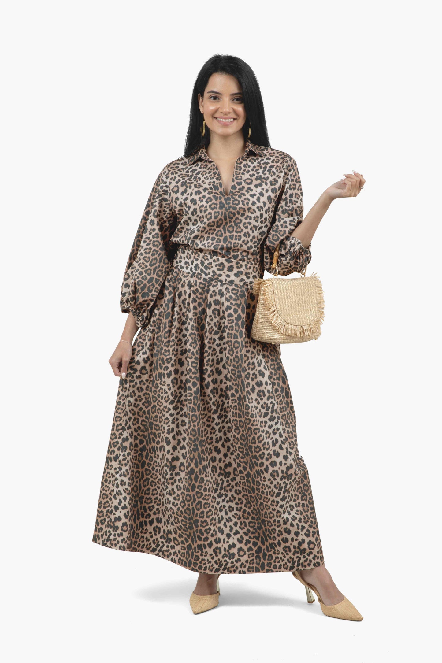 Flawless and Company Cotton Poplin Relaxed Top — Khaki Leopard