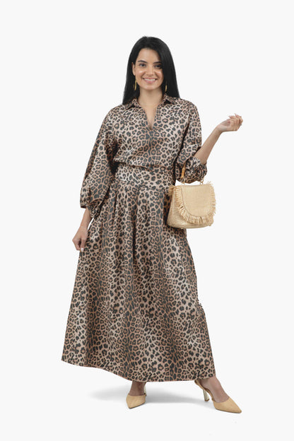 Flawless and Company Cotton Poplin Relaxed Top — Khaki Leopard